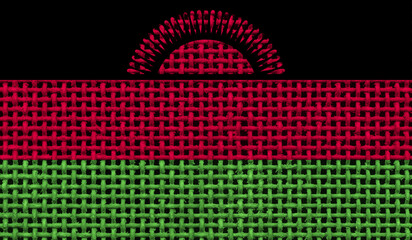 Malawi flag on the surface of a metal lattice. 3D image