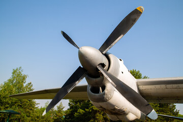 airplane propeller against blue sky