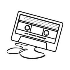 Vector illustration of cassette and tape symbol. Web element of cassette and reel stock symbol for web.