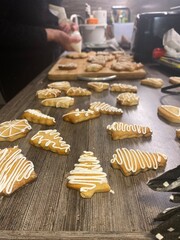 Christmas tree shaped biscuits with lemon glaze