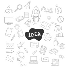 Start up rocket with business success .Doodle image. Stock Vector illustration.