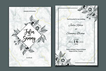 Wedding invitation card with marble background