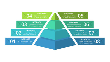 Vector pyramid up arrows infographic, diagram chart, triangle graph presentation. Business timeline concept with 8 parts
