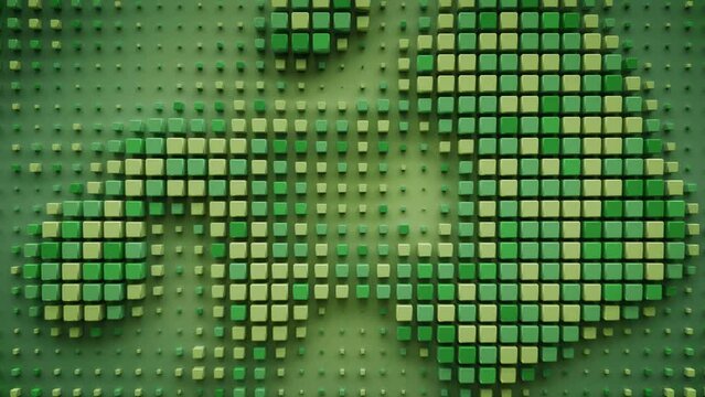 Green cubes appear fast. Abstract motion graphics. Seamless loop 3D render animation