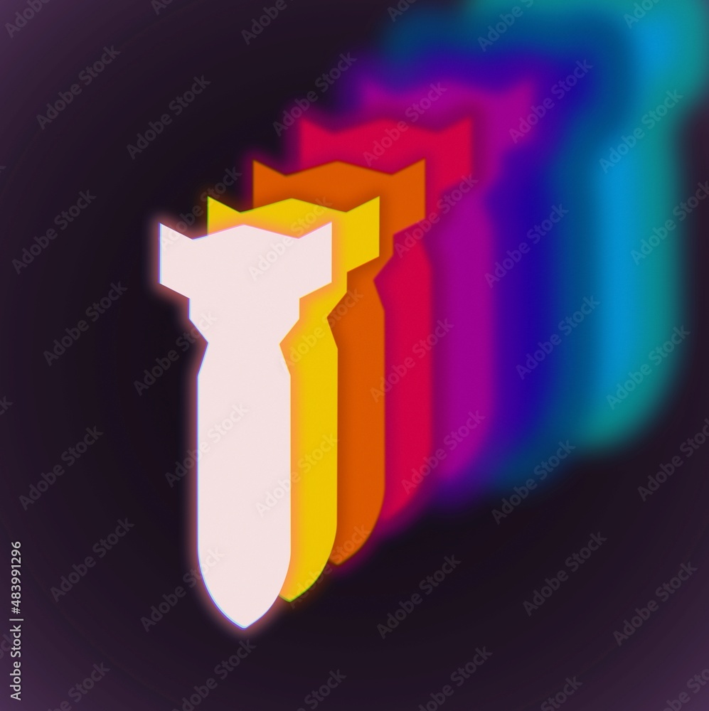 Poster falling bomb abstract concept colorful illustration in the 80s and 90s synthwave style design on dar