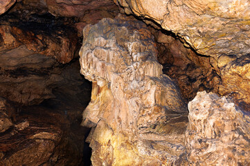 Stalactite, stalagmite walls of the cave. Template for design.