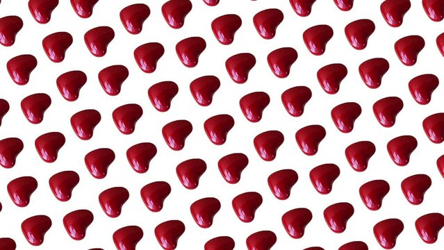 Motion graphics pattern with many small red hearts that wiggle/circular rotation on a white color background. 3 in 1 different sides and size animations for 10 sec. Love template valentine's day greet