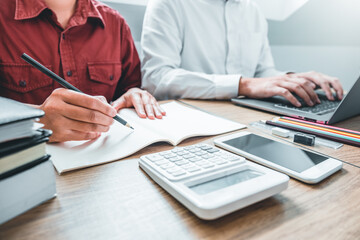 University students meeting for research  in college Strategy Business education