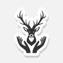 Deer head with antlers icon sticker isolated on white background