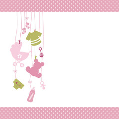 Links Hängende Babysymbole Mädchen Rosa Olivgrün Kanten Punkte