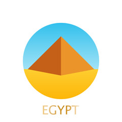 Logo of egyptian pyramid with yellow sand and blue sky