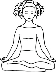 girl doing yoga, lotus pose, vector, line art