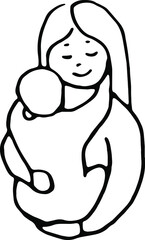mom holding baby in her arms, vector, line art