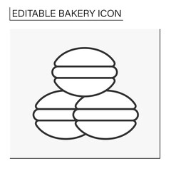  Baking line icon. Whoopie pie. Cake with creamy filling. Tasty sweet dessert. Bakery concept. Isolated vector illustration.Editable stroke