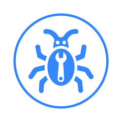 Bug, fix, malware, repair, virus icon. Blue vector sketch.