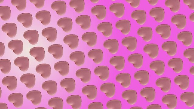 A nice colorful  3 in 1 animation: a different sides and size animations for 10 sec pattern made of heart-shaped Sweet pink color macaroons, on trending colored animated background. not loopable. 