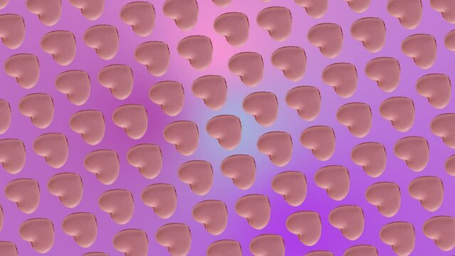 This stock motion graphics video shows a moving pattern background of Valentines heart-shaped pink Macaron or French macaroons. 3 in 1 animation: a different sides and size Rotating Background is a te
