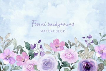 Purple floral garden background with watercolor