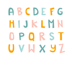 Naklejka premium Cute doodle alphabet for children print. Abstract colorful set of letters.