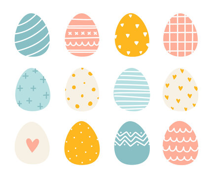 Set of doodle easter painted eggs. Cute abstract geometric decorated easter eggs collection.