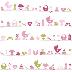 Endlosmuster Babysymbole Mädchen Rosa Olivgrün