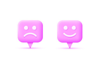 3d icons of happy and sad,unhappy emoticon face isolated on white backgroud. Button