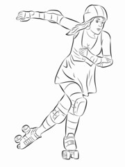 illustration woman on roller skates, vector drawing