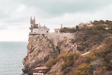 Fototapeta na wymiar Overlook of the Swallow's Nest romantic castle on the Black sea shore
