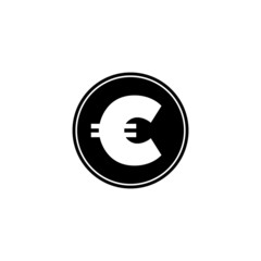 Euro Coin, European Currency, Money. Flat Vector Icon illustration. Simple black symbol on white background. Euro Coin, European Currency, Money sign design template for web and mobile UI element.