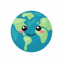 Cute Earth planet character isolated on white background. Vector illustration