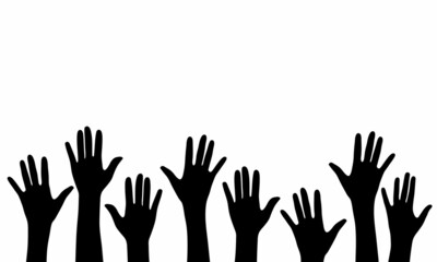Raised up hands silhouette isolated on white background. Vector illustration