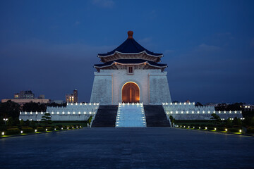 Entrance gate to beautiful monument memorial hall at night Liberty square Taiwan