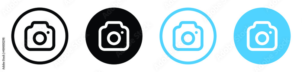 Aufkleber camera icon, photo camera symbol, snapshot icon in filled, thin line, outline and stroke style for a