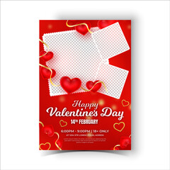 Happy Valentine's Day posters. Vector illustration with realistic Valentine's Day attributes and symbols. Brochures design for promo flyers or covers in A4 format size