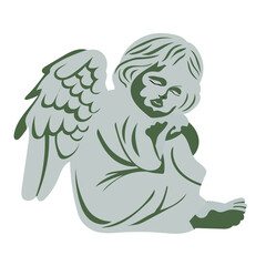 Angel statue on black background, vector
