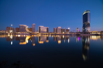 Naklejka premium Golden Hour in Belgrade Waterfront, Capitol of Serbia