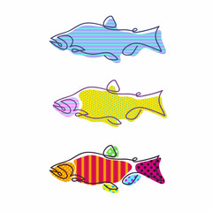 One line fish design silhouette. Logo design. Hand drawn minimalism style vector illustration.
