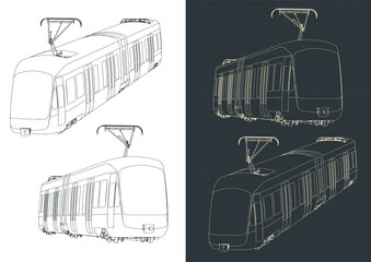 Modern tram sketches - obrazy, fototapety, plakaty