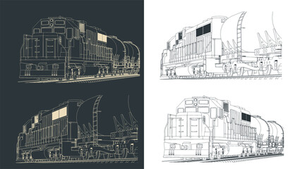 Locomotive with tank wagons sketches