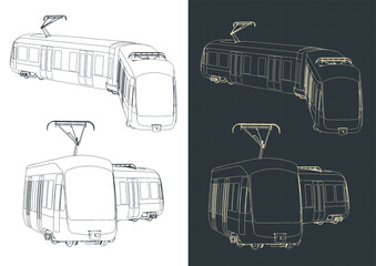 Modern tram drawings - obrazy, fototapety, plakaty