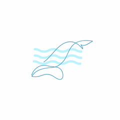 One line whale design silhouette. Logo design. Hand drawn minimalism style vector illustration.