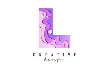 Letter L Logo with pop art and paper cut effectt. Geometric vector illustration.