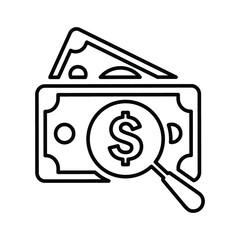 Investment, search outline icon. Line art sketch.