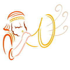Biblical warrior blowing a horn, colorful outline on a white background