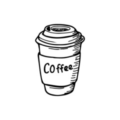Cup of coffee hand draw vector illustration. Fast food concept