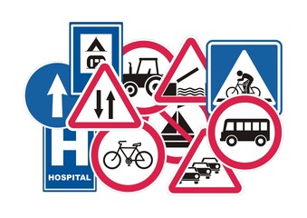 Traffic sign, road sign, group of objects, vector icon