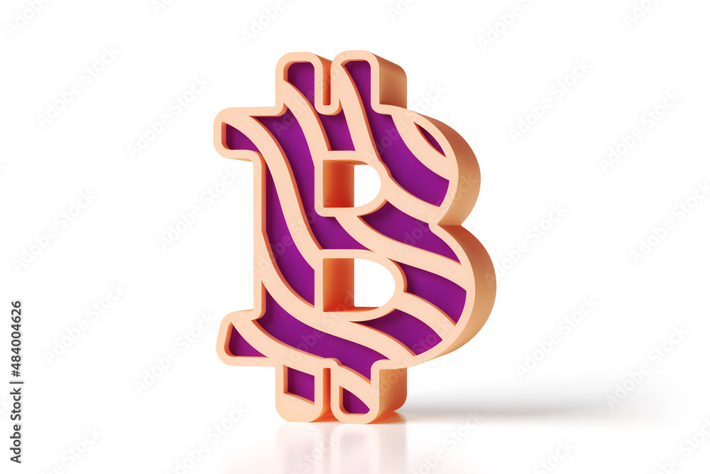 Poster bitcoin purple and beige sign icon with a pattern made of wavy raised lines. high resolution design 