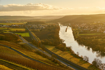 Das Maintal bei Himmelstadt am Main am Abend, Landkreis Main-Spessart, Unterfranken, Bayern,...