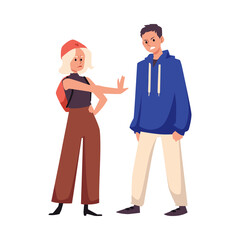 Two friends or couple fighting in anger, flat vector illustration isolated on white background.