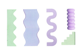 Abstract geometric shapes set. Design elements isolated on whit ebackground. Trendy geometry art. Waves, stairs, zigzag. High quality photo